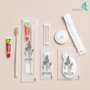 PRAKAIVANICH ชุดซองOPPขาวขุ่นลายดอกไม้【100 เซ็ท】ของใช้โรงแรม Eco-Friendly (แบบย่อยสลายได้) แบบจัดเซ็ท