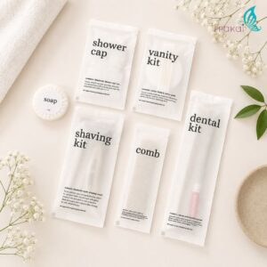 PRAKAIVANICH ชุดซองกระดาษเอ็มจี พิมพ์สีดำ【100เซ็ท】ของใช้โรงแรม Eco-Friendly (แบบย่อยสลายได้) แบบจัดเซ็ท