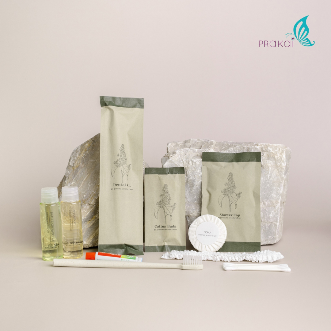 PRAKAIVANICH ชุดเอ็มจีสีเขียวของใช้ในโรงแรม Eco-Friendly(แบบย่อยสลายได้) แบบจัดเซ็ท【แพ็คละ 100 เซ็ท】