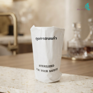 PRAKAIVANICH ถุงครอบแก้วน้ำ Glass Cover [100ใบ/แพ็ค] พับข้าง พลาสติกไฮเดน ขาวขุ่น 3x9นิ้ว โรงแรม
