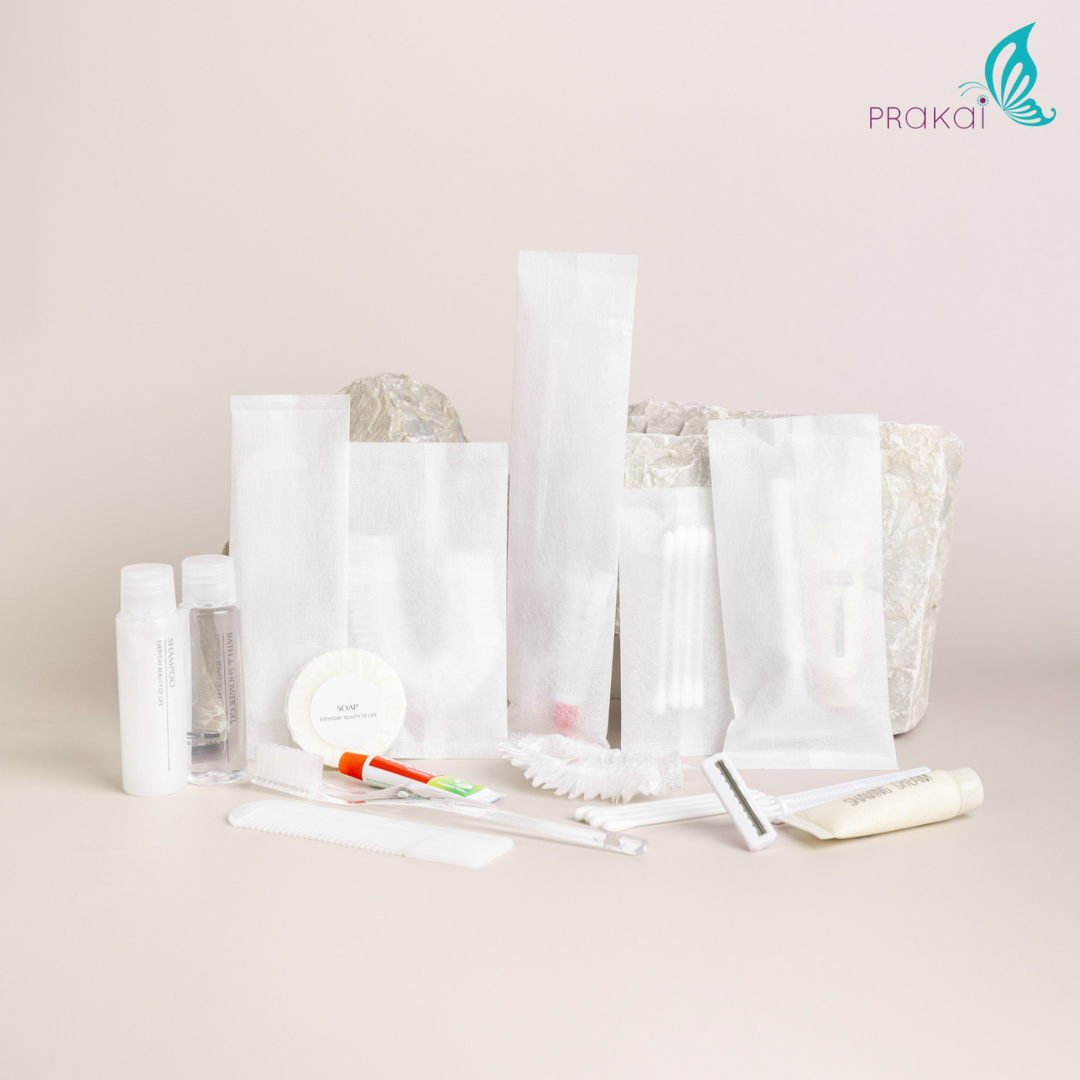 PRAKAIVANICH ชุดซองสปันบอนด์ 【แพ็คละ 100 เซ็ท】ของใช้โรงแรม แบบจัดเซ็ท สำหรับโรงแรม